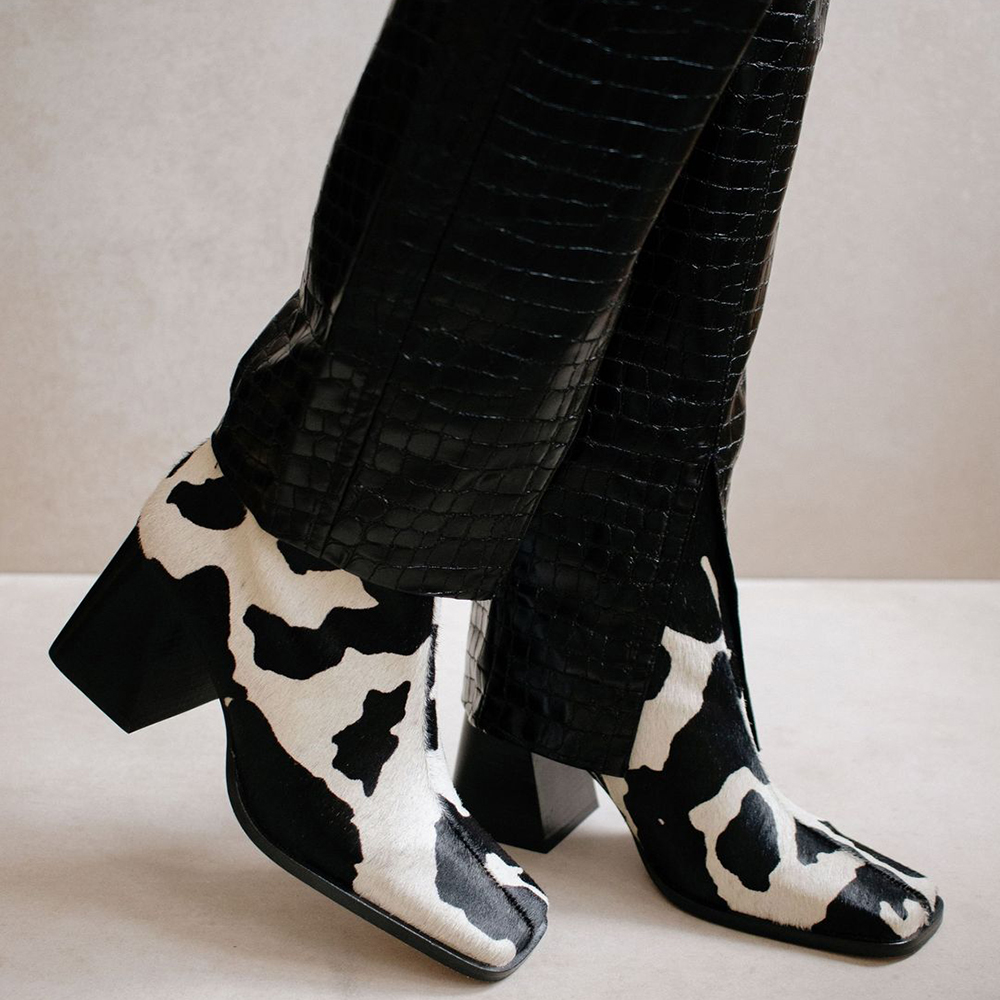 cow print ankle booties